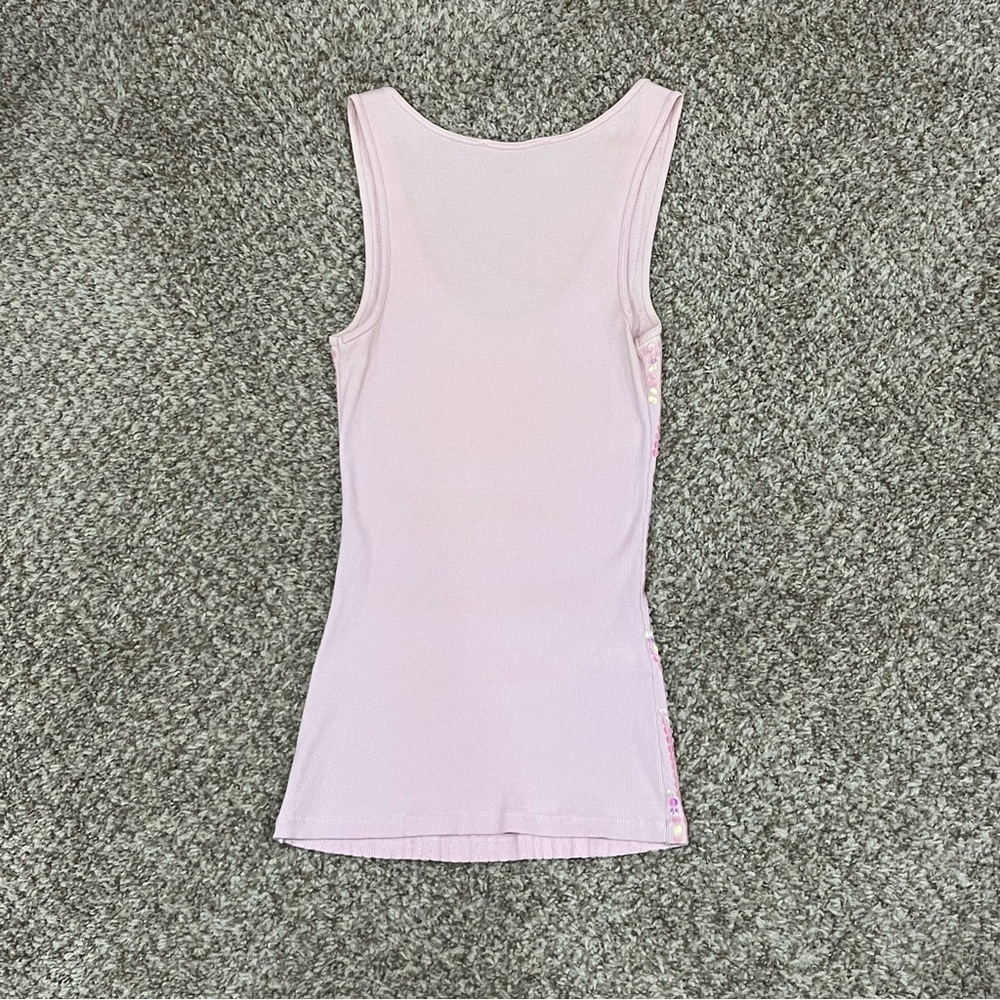 Vintage Y2K 2000s mcbling express pastel baby pink iridescent sequins tank top - Picture 5 of 8
